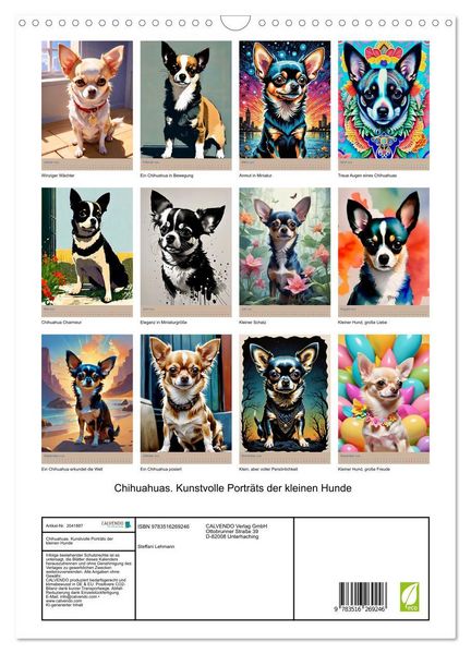 Produktbild: Chihuahuas. Kunstvolle Portr&auml;ts der kleinen Hunde (Wandkalender 2026 DIN A3 hoch), CALVENDO Monatskalender
