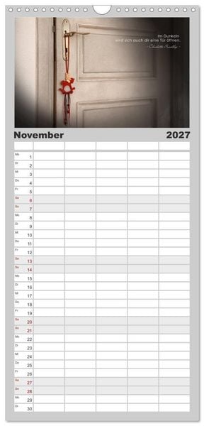 Produktbild: Familienplaner 2027 - Mit guten Gedanken durch das Jahr mit 5 Spalten (Wandkalender, 21 x 45 cm) CALVENDO