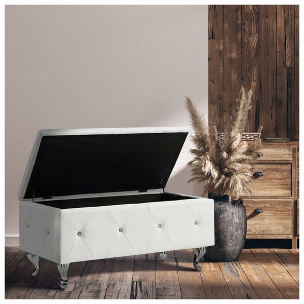 HTI-Living Gepolsterte Sitzbank mit Truhe Maribella Weiß