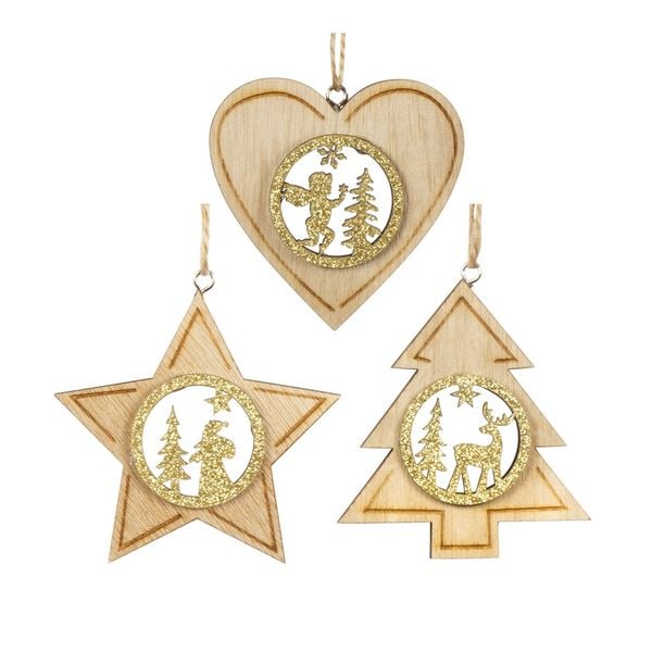 HTI-Living Baumschmuck Holz 9cm, 3er Set Baumschmuck Holz 9cm, 3er Set