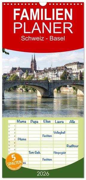 Produktbild: Familienplaner 2026 - Schweiz - Basel mit 5 Spalten (Wandkalender, 21 x 45 cm) CALVENDO