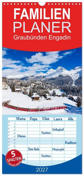 Produktbild: Familienplaner 2027 - Graub&uuml;nden Engadin mit 5 Spalten (Wandkalender, 21 x 45 cm) CALVENDO