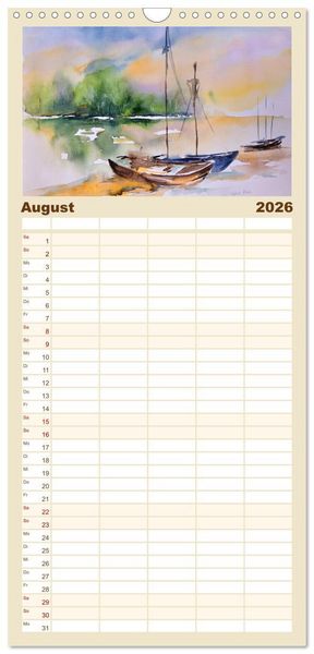 Produktbild: Familienplaner 2026 - Mit Aquarellen durch das Jahr mit 5 Spalten (Wandkalender, 21 x 45 cm) CALVENDO