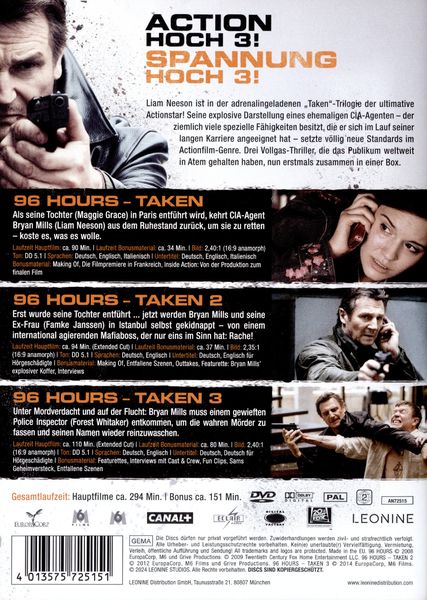 Produktbild: 96 Hours - Taken 1-3 [3 DVDs]