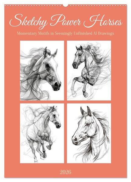 Produktbild: Sketchy Power Horses (Wall Calendar 2026 DIN A2 portrait), CALVENDO 12 Month Wall Calendar