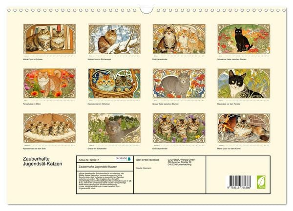 Produktbild: Zauberhafte Jugendstil-Katzen (Wandkalender 2027 DIN A3 quer), CALVENDO Monatskalender