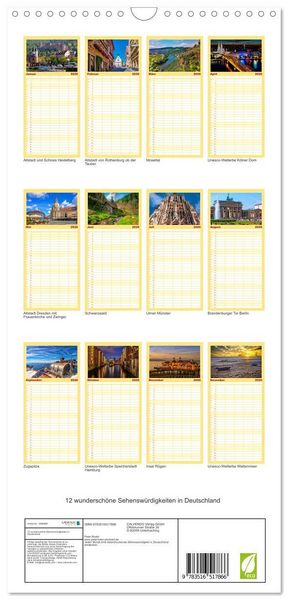 Produktbild: Familienplaner 2026 - 12 wundersch&ouml;ne Sehensw&uuml;rdigkeiten in Deutschland mit 5 Spalten (Wandkalender, 21 x 45 cm) CALVENDO