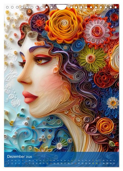 Produktbild: Quilling-Kunst - Elegante Frauenportr&auml;ts aus Papierstreifen (Wandkalender 2026 DIN A4 hoch), CALVENDO Monatskalender