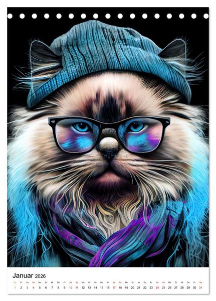 Produktbild: Hipster Katzen (Tischkalender 2026 DIN A5 hoch), CALVENDO Monatskalender
