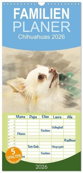 Produktbild: Familienplaner 2026 - Chihuahuas 2026 mit 5 Spalten (Wandkalender, 21 x 45 cm) CALVENDO