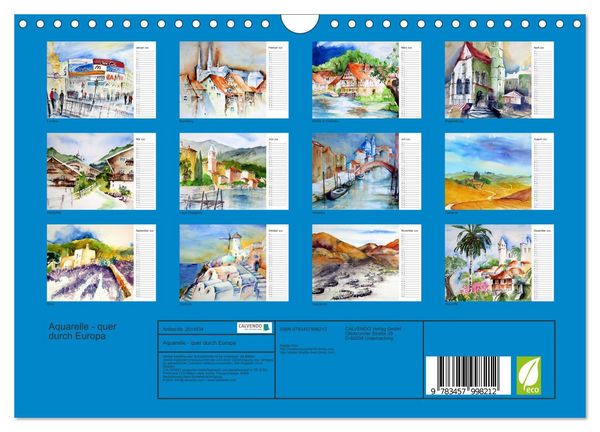 Produktbild: Aquarelle - quer durch Europa (Wandkalender 2026 DIN A4 quer), CALVENDO Monatskalender