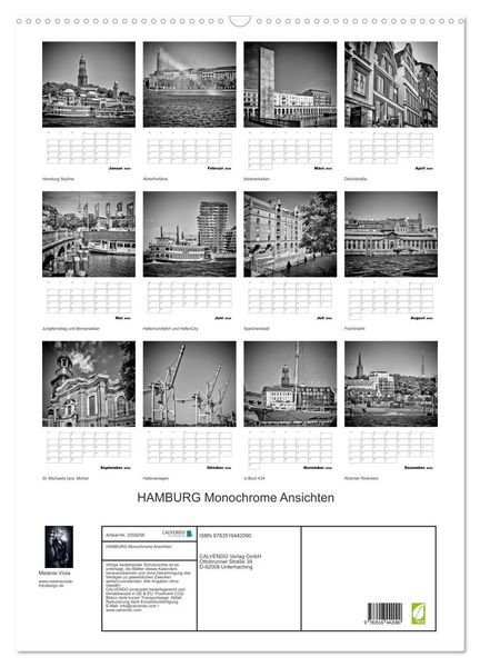 Produktbild: HAMBURG Monochrome Ansichten (Wandkalender 2026 DIN A2 hoch), CALVENDO Monatskalender