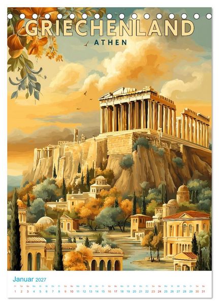 Produktbild: Griechenland - Old School Poster Style (Tischkalender 2027 DIN A5 hoch), CALVENDO Monatskalender