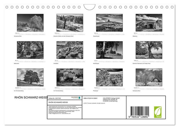 Produktbild: RH&Ouml;N SCHWARZ-WEISS (Wandkalender 2026 DIN A4 quer), CALVENDO Monatskalender