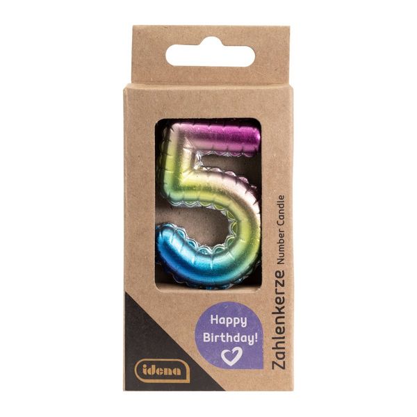 Produktbild: Idena Zahlenkerze 5 Regenbogen metallic