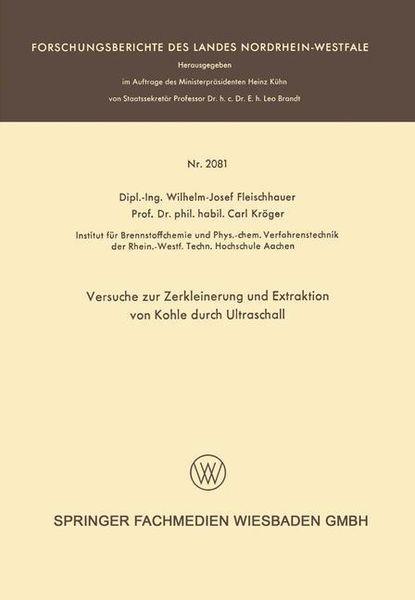 Produktbild: Versuche zur Zerkleinerung und Extraktion von Kohle durch Ultraschall