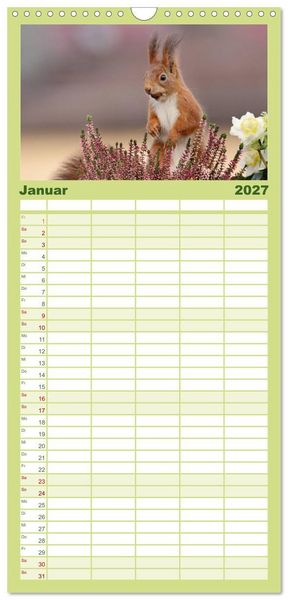 Produktbild: Familienplaner 2027 - Eichh&ouml;rnchen Momentaufnahmen f&uuml;rs Herz mit 5 Spalten (Wandkalender, 21 x 45 cm) CALVENDO