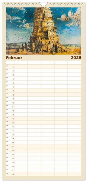 Produktbild: Familienplaner 2026 - Der Turm zu Babel: Ungemalte Bilder der Kunstgeschichte mit 5 Spalten (Wandkalender, 21 x 45 cm) CALVENDO