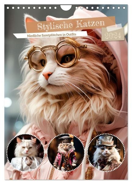 Stylische Katzen (Wandkalender 2024 DIN A4 hoch), CALVENDO Monatskalender