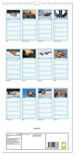 Produktbild: Familienplaner 2026 - Huskies! mit 5 Spalten (Wandkalender, 21 x 45 cm) CALVENDO