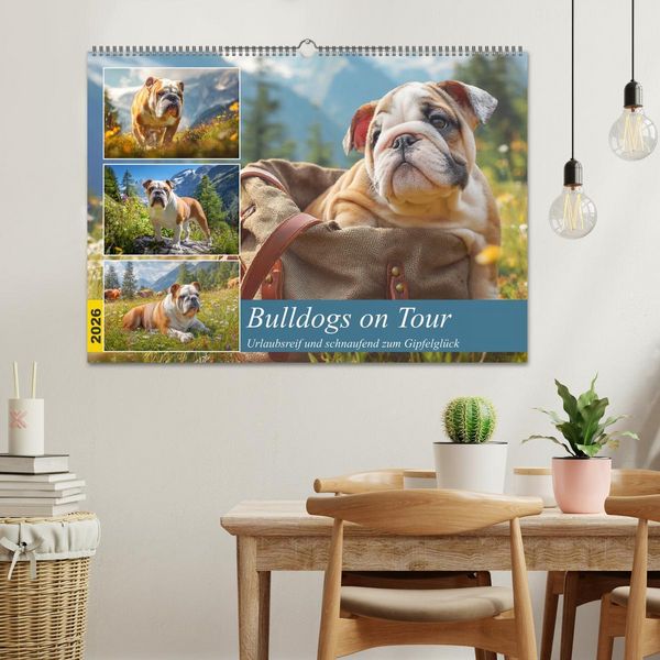 Produktbild: Bulldogs on Tour. Urlaubsreif und schnaufend zum Gipfelgl&uuml;ck (Wandkalender 2026 DIN A2 quer), CALVENDO Monatskalender