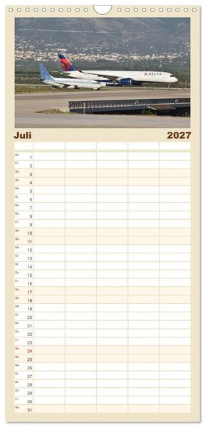 Produktbild: Familienplaner 2027 - Flugzeuge auf Europas Flugh&auml;fen mit 5 Spalten (Wandkalender, 21 x 45 cm) CALVENDO