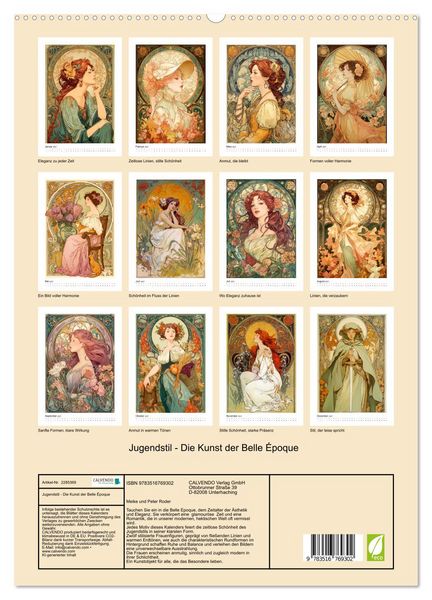 Produktbild: Jugendstil - Die Kunst der Belle &Eacute;poque (hochwertiger Premium Wandkalender 2027 DIN A2 hoch), Kunstdruck in Hochglanz