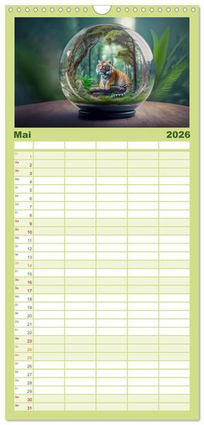 Produktbild: Familienplaner 2026 - Miniaturwelt in der Glaskugel mit 5 Spalten (Wandkalender, 21 x 45 cm) CALVENDO