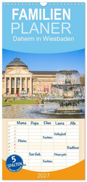 Produktbild: Familienplaner 2027 - Daheim in Wiesbaden mit 5 Spalten (Wandkalender, 21 x 45 cm) CALVENDO