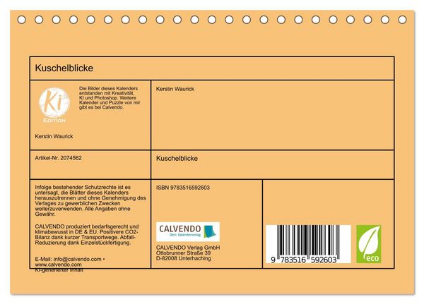 Produktbild: Kuschelblicke (Tischkalender 2026 DIN A5 quer), CALVENDO Monatskalender
