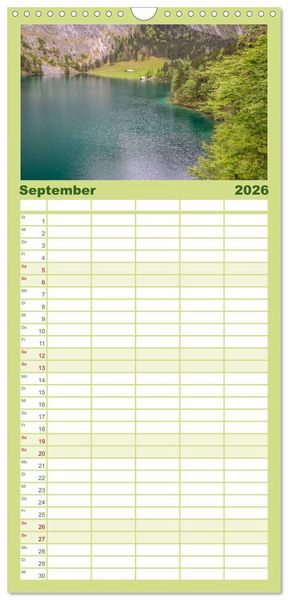 Produktbild: Familienplaner 2026 - Berchtesgadener Alpen - Land von Watzmann und K&ouml;nigssee mit 5 Spalten (Wandkalender, 21 x 45 cm) CALVENDO