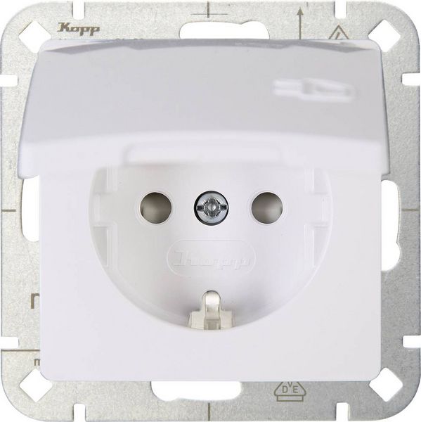 Produktbild: Kopp 1fach Einsatz Schutzkontakt-Steckdose mit Klappdeckel HK05 Arktis-Wei&szlig; 920802008 1 St.