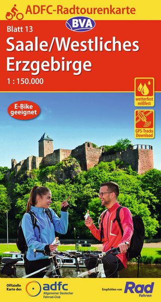 Produktbild: ADFC-Radtourenkarte 13 Saale /Westliches Erzgebirge 1:150.000, rei&szlig;- und wetterfest, E-Bike geeignet, GPS-Tracks Download
