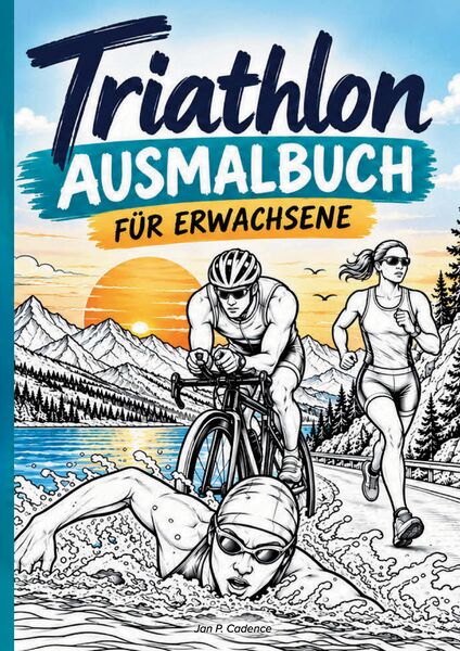 Produktbild: Triathlon - Ausmalbuch f&uuml;r Erwachsene: 50 Motiven rund um Schwimmen, Radfahren & Laufen