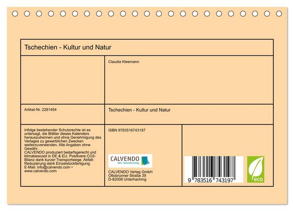 Produktbild: Tschechien - Kultur und Natur (Tischkalender 2026 DIN A5 quer), CALVENDO Monatskalender
