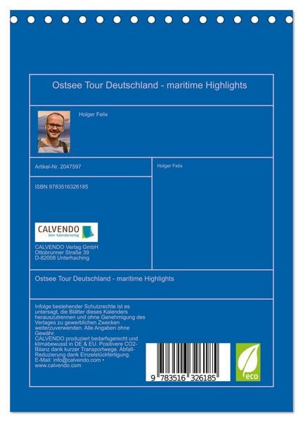 Produktbild: Ostsee Tour Deutschland - maritime Highlights (Tischkalender 2026 DIN A5 hoch), CALVENDO Monatskalender