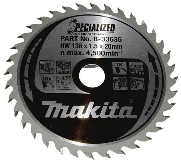 Makita SPECIALIZED B-33635 Hartmetall Kreissägeblatt 136 x 20 x 1mm Zähneanzahl: 36 1St.