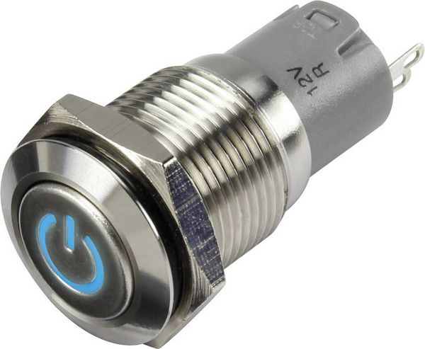 TRU COMPONENTS 1303018 LAS2GQF-11ZDT/B/12V/S/P Druckschalter 48 V/DC 2 A 1 x Ein/Ein rastend Blau IP65 1 St.