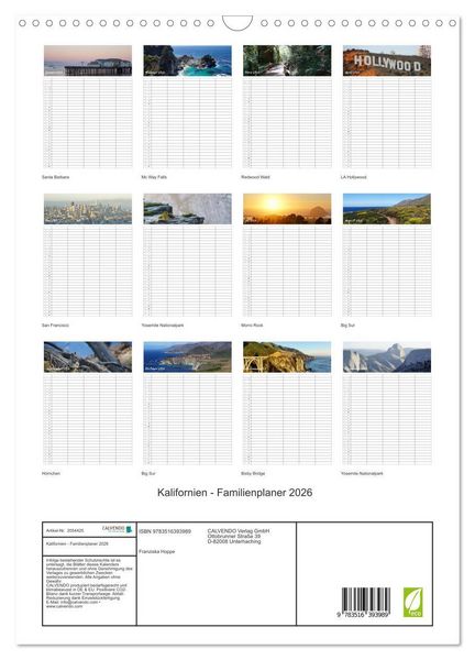 Produktbild: Kalifornien - Familienplaner 2026 (Wandkalender 2026 DIN A3 hoch), CALVENDO Monatskalender