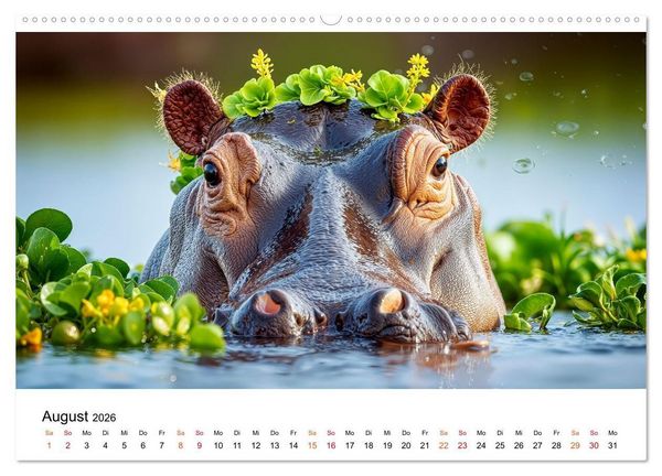 Produktbild: Flusspferde - die stillen Giganten (Wandkalender 2026 DIN A2 quer), CALVENDO Monatskalender