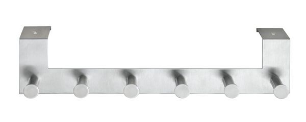 Produktbild: T&uuml;rgarderobe Edelstahl Mod. Celano 4 cm, 6 Haken, f&uuml;r T&uuml;rfalzst&auml;rken bis 4 cm