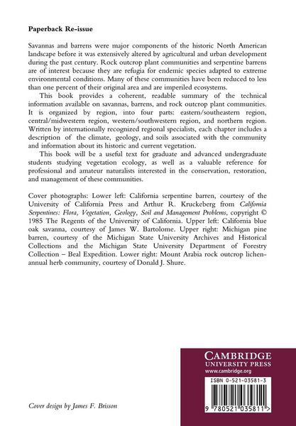 Produktbild: Savannas, Barrens, and Rock Outcrop Plant Communities of North America