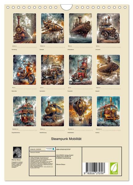 Produktbild: Steampunk Mobilit&auml;t (Wandkalender 2026 DIN A4 hoch), CALVENDO Monatskalender