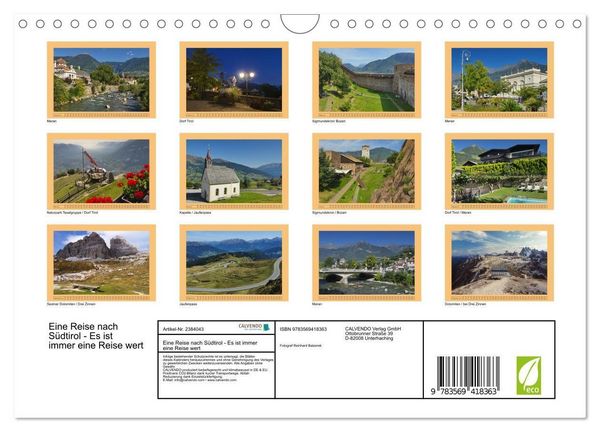 Produktbild: Eine Reise nach S&uuml;dtirol - Es ist immer eine Reise wert (Wandkalender 2027 DIN A4 quer), CALVENDO Monatskalender