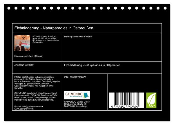 Produktbild: Elchniederung - Naturparadies in Ostpreu&szlig;en (Tischkalender 2026 DIN A5 quer), CALVENDO Monatskalender