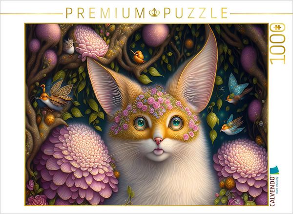 CALVENDO Puzzle Zauberhaftes Fabelwesen zwischen Dahlien | 1000 Teile Lege-Größe 64x48cm Foto-Puzzle für glückliche Stunden