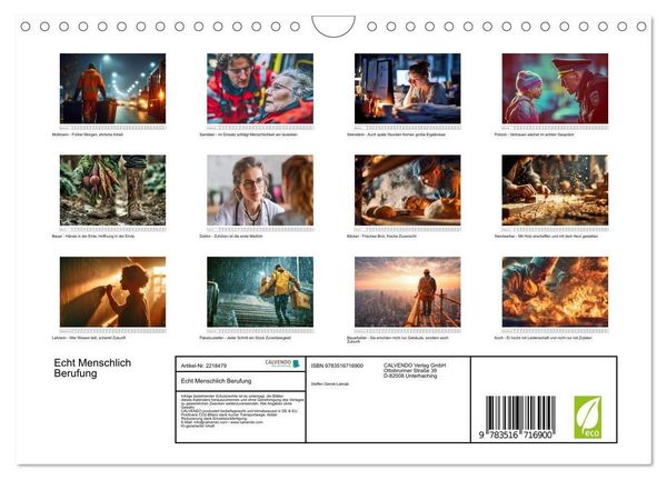 Produktbild: Echt Menschlich Berufung (Wandkalender 2026 DIN A4 quer), CALVENDO Monatskalender