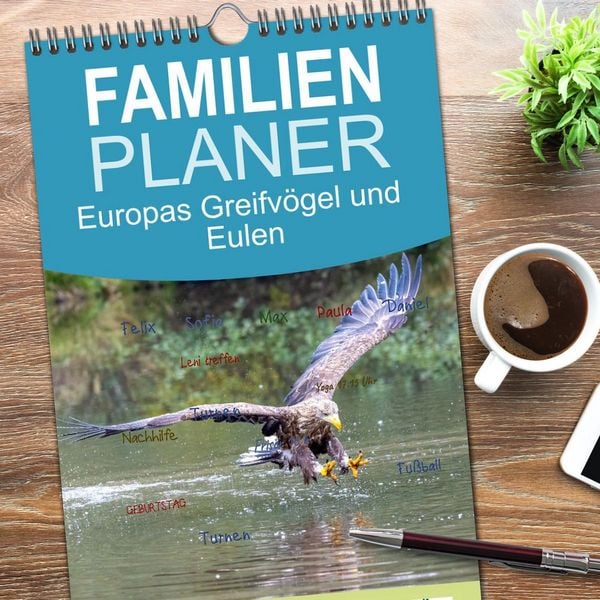 Produktbild: Familienplaner 2026 - Europas Greifv&ouml;gel und Eulen mit 5 Spalten (Wandkalender, 21 x 45 cm) CALVENDO