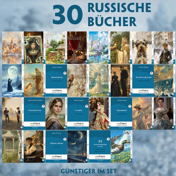 Produktbild: 30 russische B&uuml;cher (30 B&uuml;cher + Audio-Online) - Frank-Lesemethode - Kommentierte zweisprachige Ausgabe Russisch-Deutsch