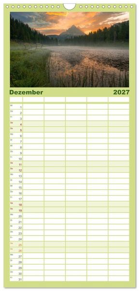 Produktbild: Familienplaner 2027 - Verzauberte Bergwelten mit 5 Spalten (Wandkalender, 21 x 45 cm) CALVENDO
